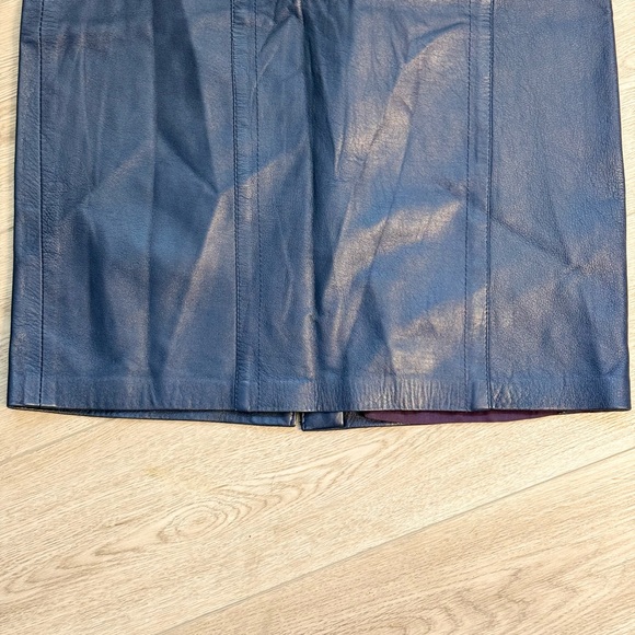 Vintage 90s genuine leather Navy Blue Pencil Skirt - Picture 4 of 7